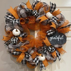 Fall wreath! Buffalo plaid and orange!